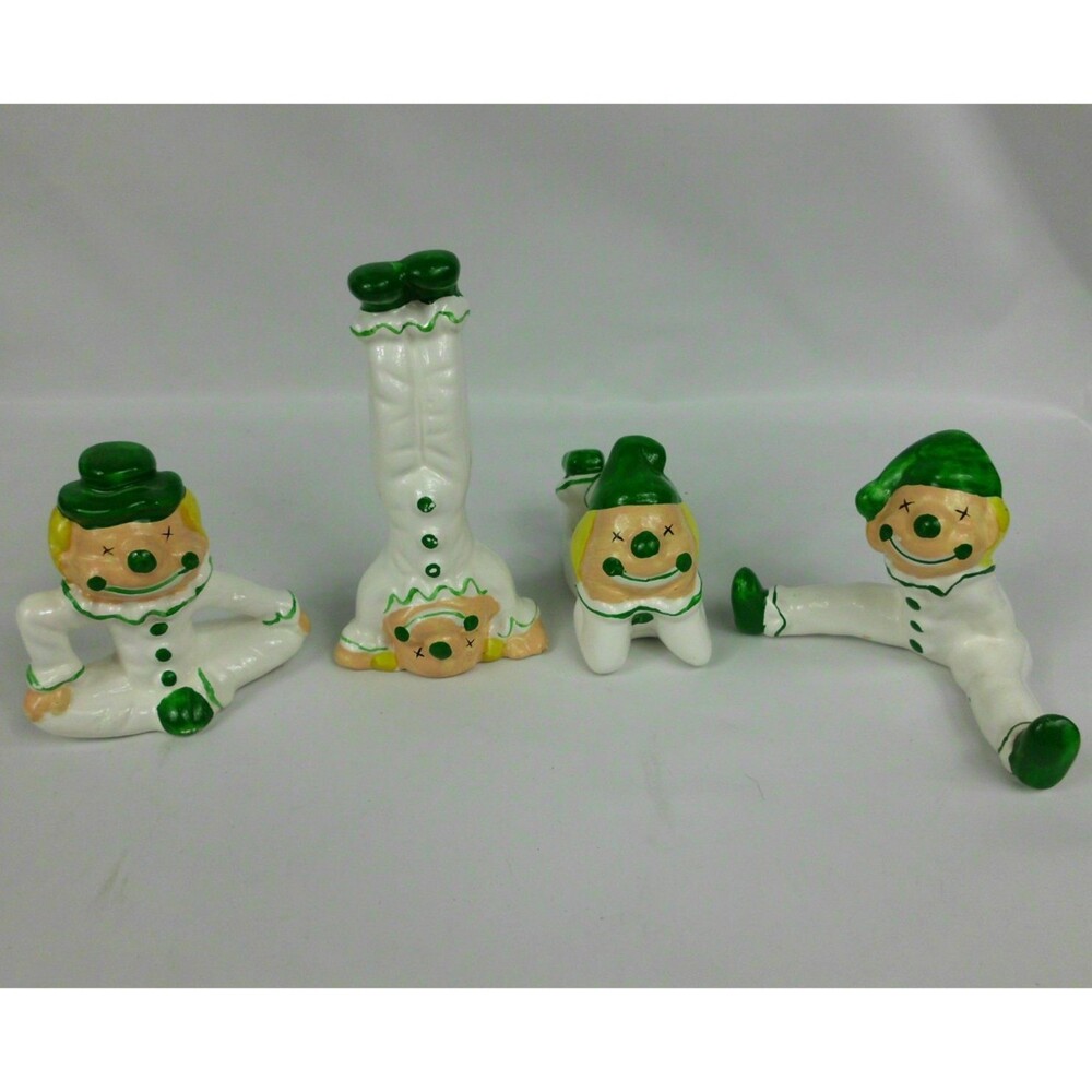 Vintage A Gift Corp Clown Figurine Set of 4 Acrobat Jester Green White Taiwan